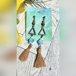Bohemian Style Brown and Blue Tassel Earrings